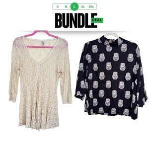 FP + H&M Bundle: Lace Tunic Medium & Owl Print Blouse Size 14